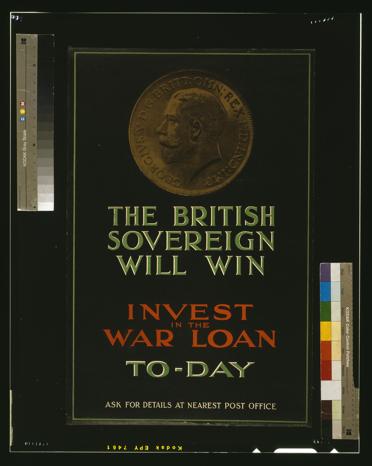 The British sovereign will win. Invest in the war loan to-day / printed by David Allen & Sons Ld. Harrow, Middlesex., London : published by the Parliamentary War Savings Committee, [1915] — vintage poster