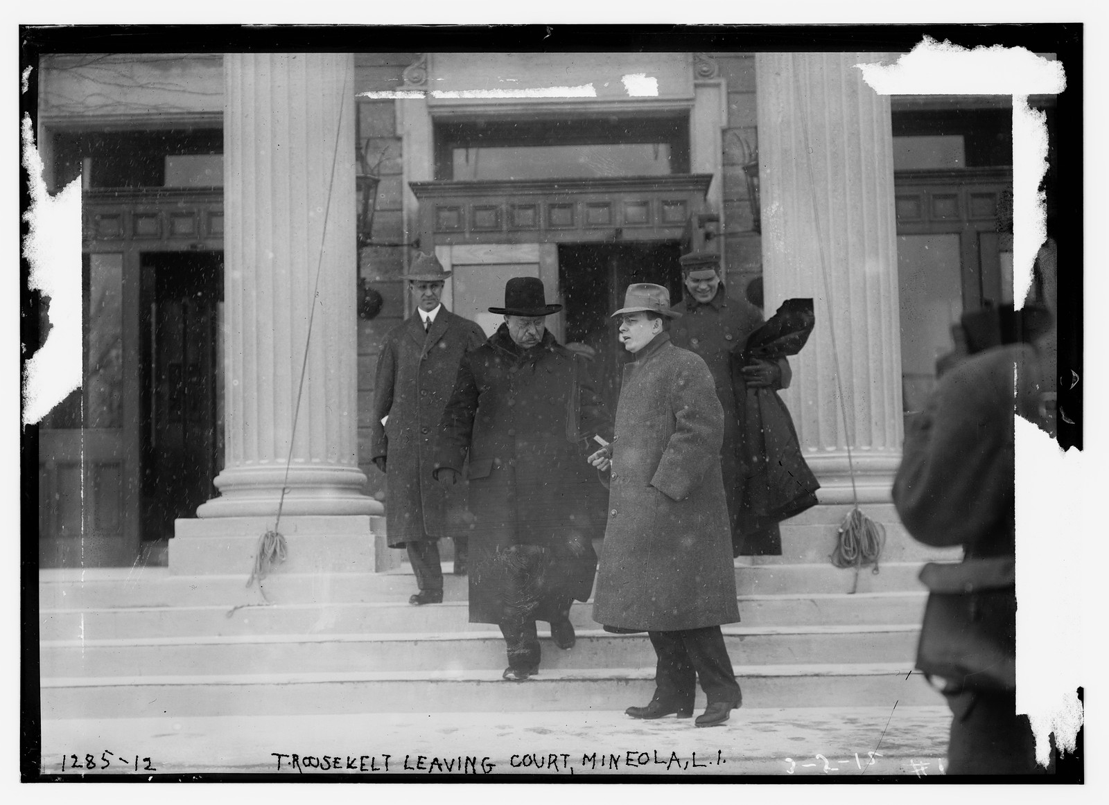 T. Roosevelt leaving court, Mineola, L.I., n/a — historic photograph