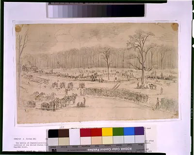 The battle of Chancellorsville. Scene at junction of U.S. ford road, and road to Rapidan River