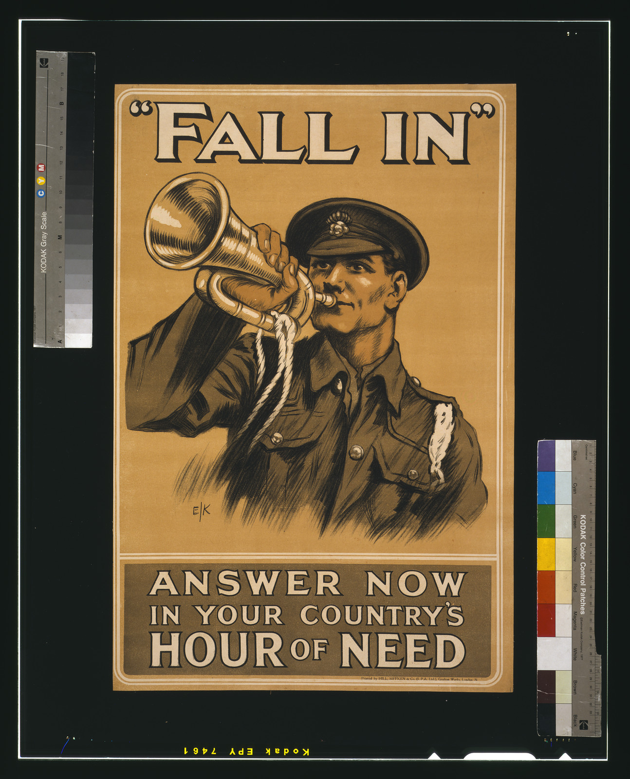 Fall in" Answer now in your country's hour of need / EL(?)K ; printed by Hill, 2003668196 — vintage poster