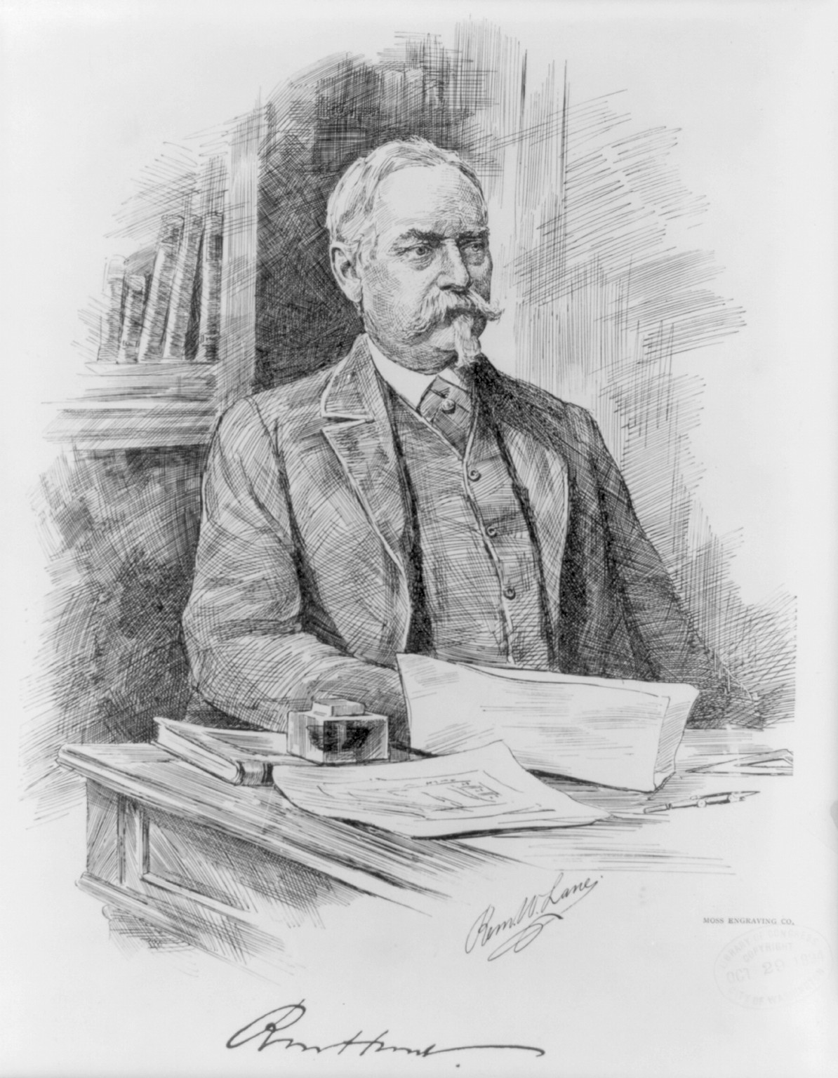 [Richard Morris Hunt, half-length portrait, seated at desk] — historic print