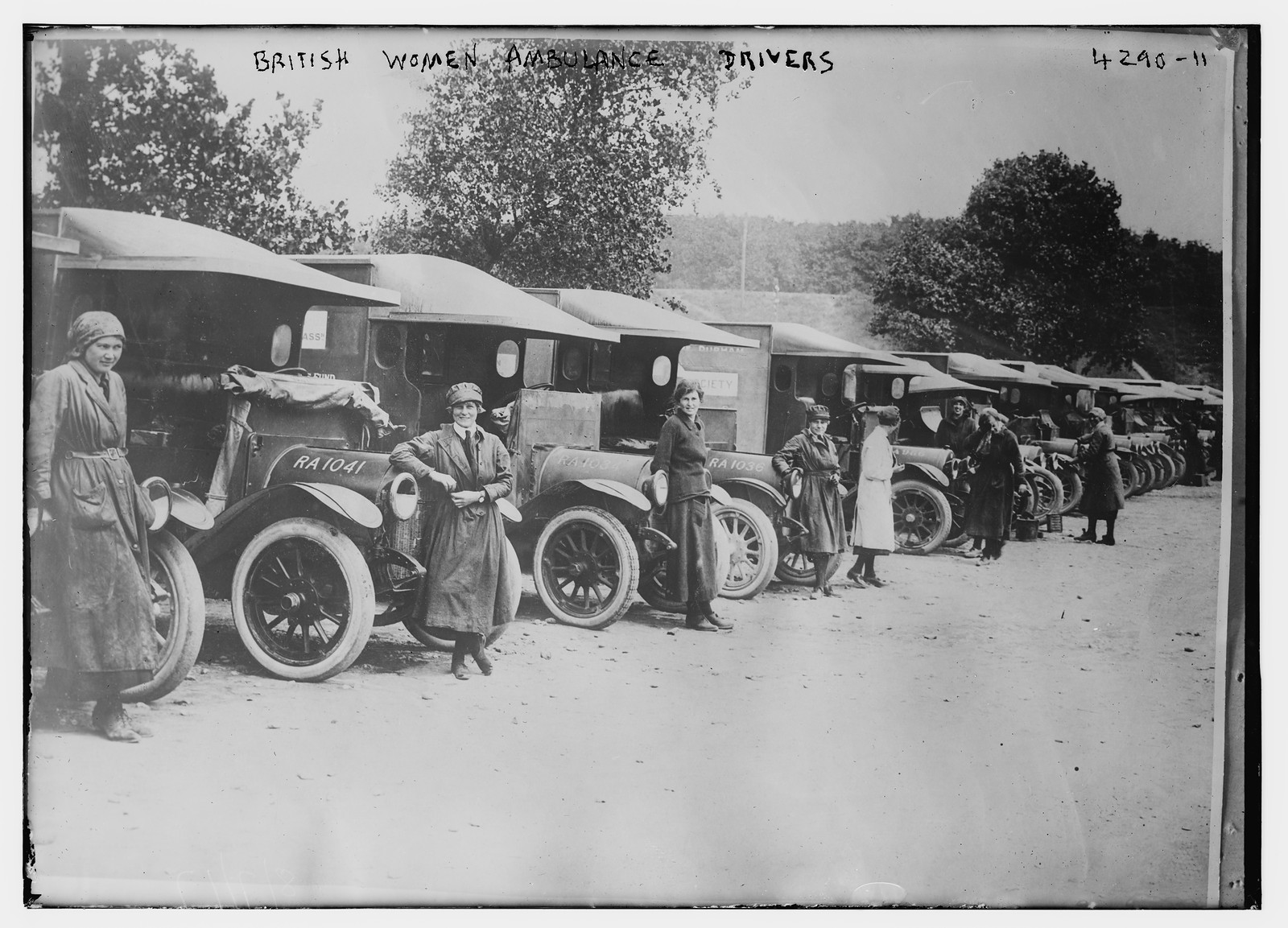 British women ambulance drivers, n/a — historic photograph