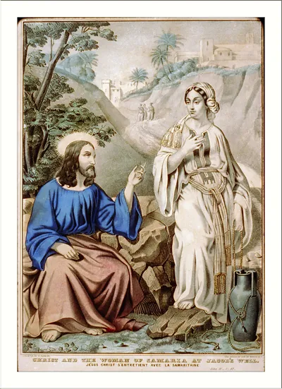 Christ and the woman of Samaria at Jacob's Well: Jesus Christ S'Entretient avec la Samaritaine. John IV - 1:42