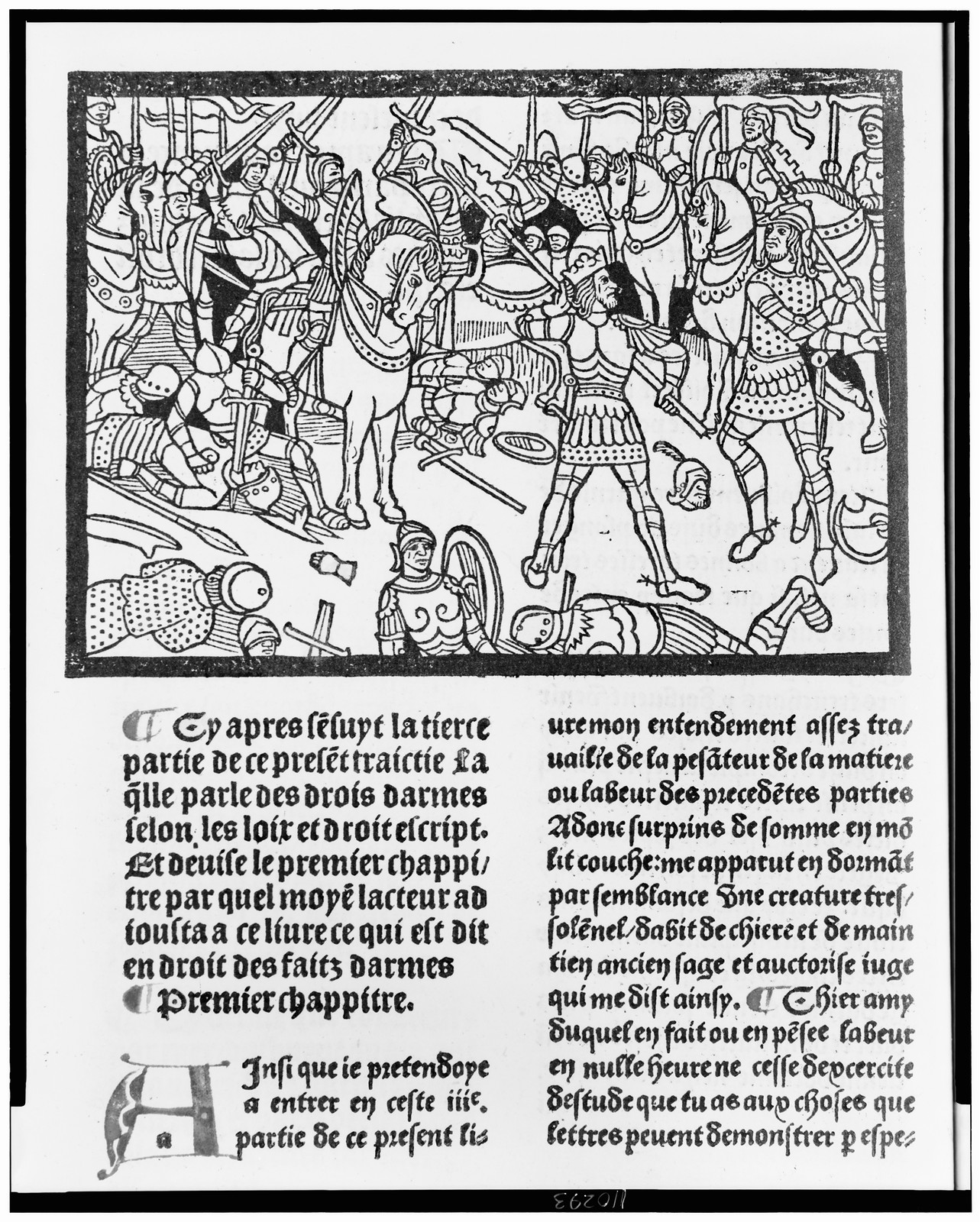 [Knights, some on horseback, in hand-to-hand combat] — historic print