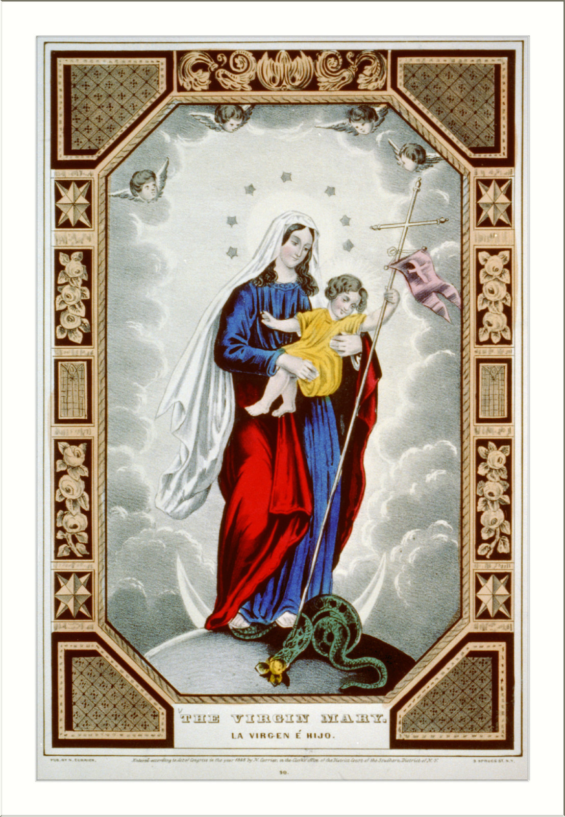 The virgin Mary: la virjen Maria / la sainte vierge, New York : Published by N. Currier, c1848. — antique lithograph