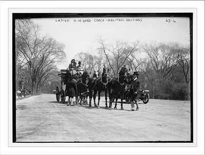 Ladies 4-in-hand (4 horses) coach driven by Mrs. Thos. Hastings, New York