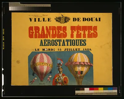 Grandes fêtes aérostatitiques le mardi 14 juillet 1868 gayant s'élevant dans les airs.