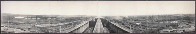 Panoramic view of Gatun Locks construction, Panama Canal