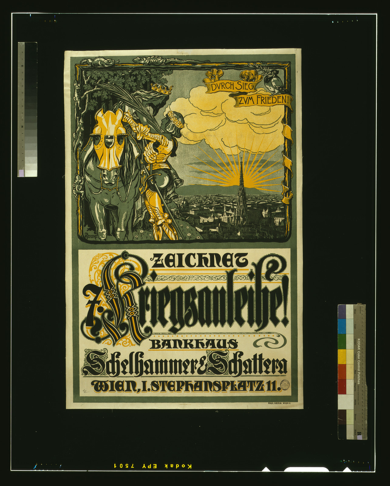 Zeichnet Kriegsanleihe! Durch Sieg zum Frieden, Bankhaus Schellhammer & Schattera Wien, 1917 — historic image