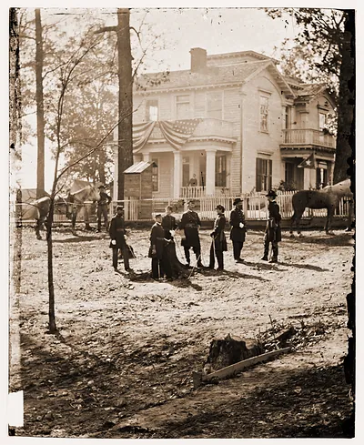 Atlanta Georgia. Federal officers standing in front of house. (Formerly headquarter