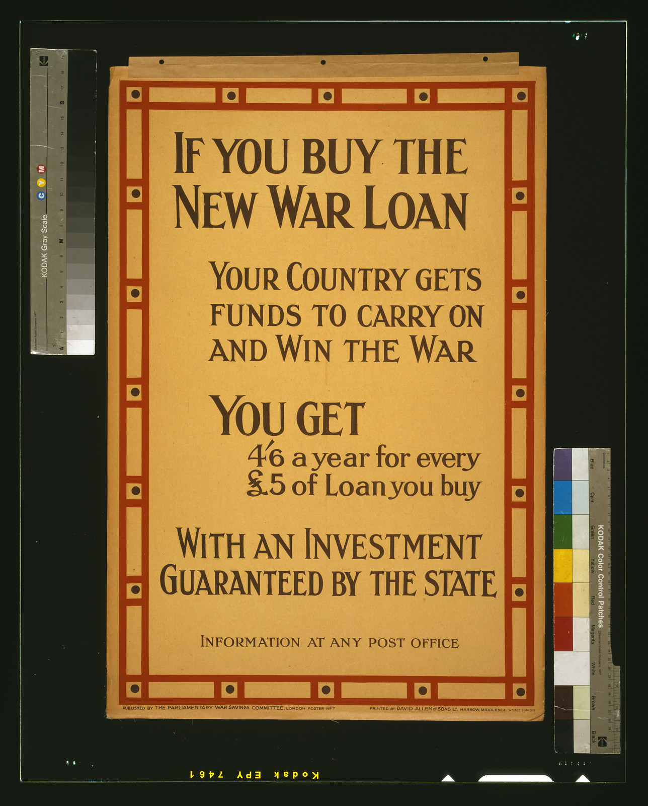 If you buy the new war loan your country gets funds to carry on and win the war. [...] / printed by David Allen & Sons Ld. Harrow, Middlesex., London : published by the Parliamentary War Savings Committee, [1915] — vintage poster