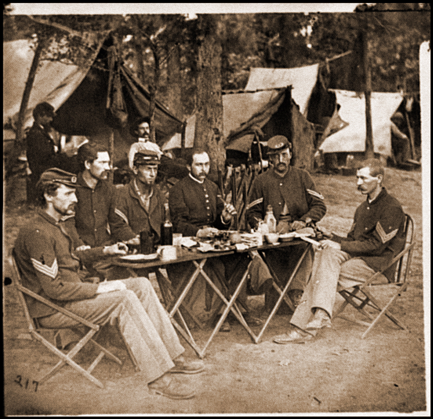 Bealeton Va. Noncommissioned officers mess of Co. D 93d New York Infantry, 1863 — historic photograph