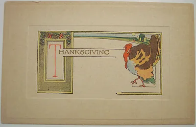 Thanksgiving postcard with decorative turkey and border