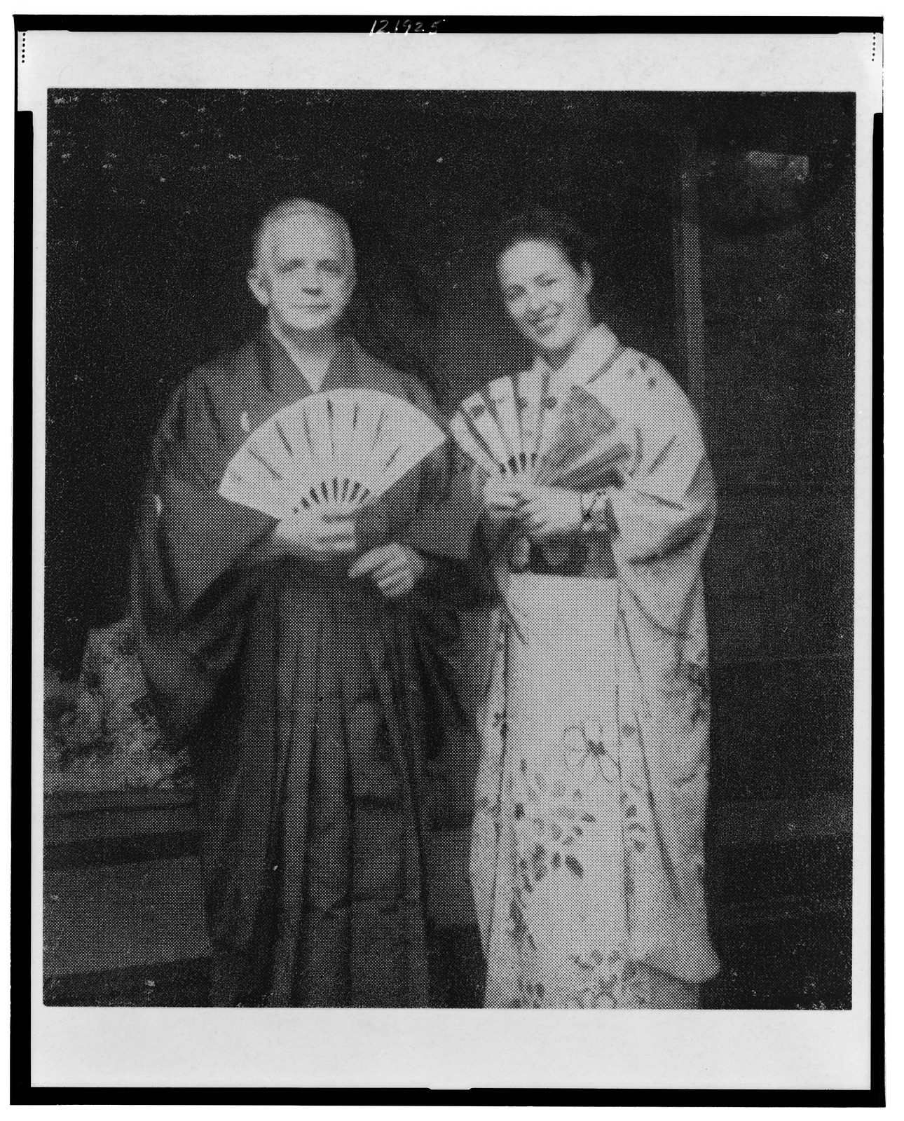 [Christmas card with three-quarter length portrait of Walter and Poppy Cannon White, in Tokyo, wearing Japanese kimonos], 1949 — historic photograph