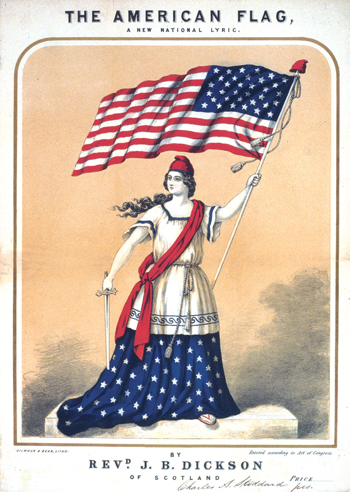 The American flag, a new national lyric by Revd. J.B. Dickson of Scotland / Gilmour & Dean, litho., c1862. — antique lithograph