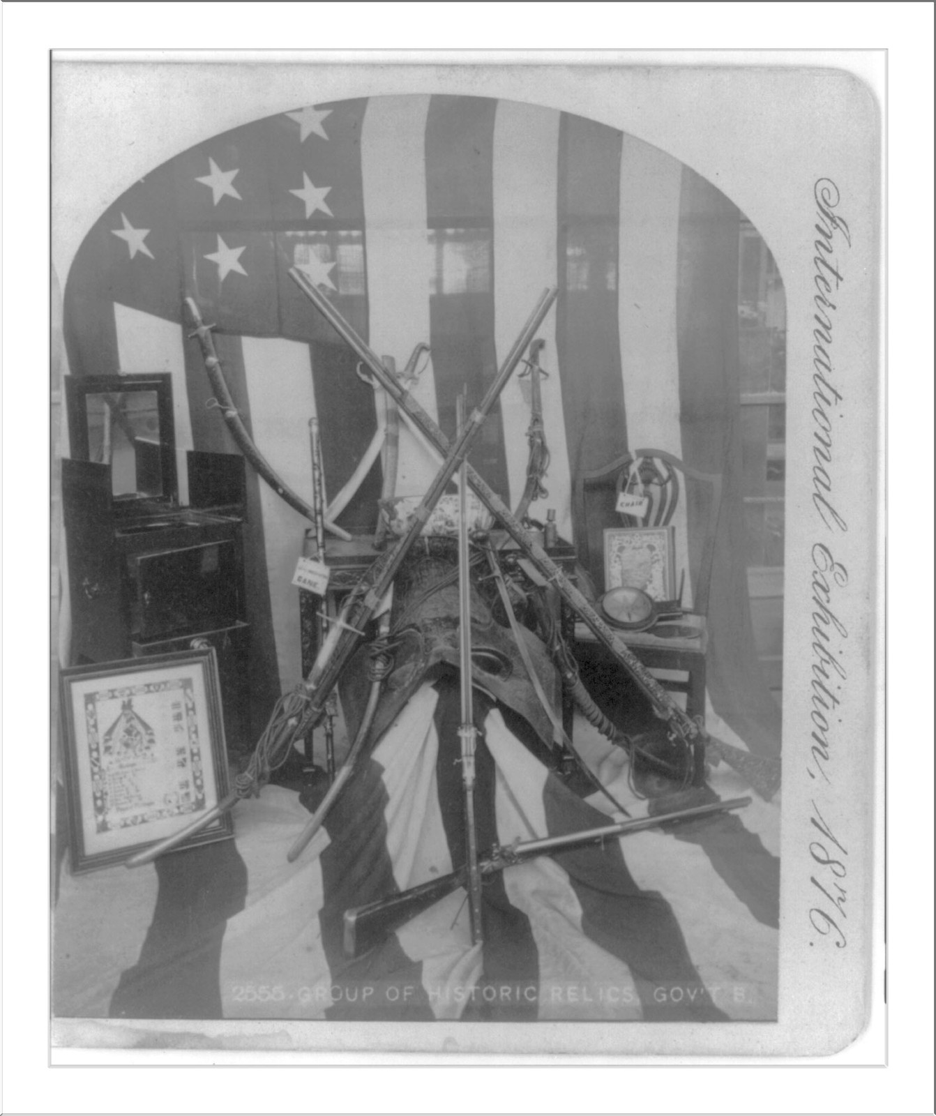 [Centennial Exhibition, Phila. 1876]: Group of historic relics, Govt. bldg. - 2555, c1876. — historic photograph