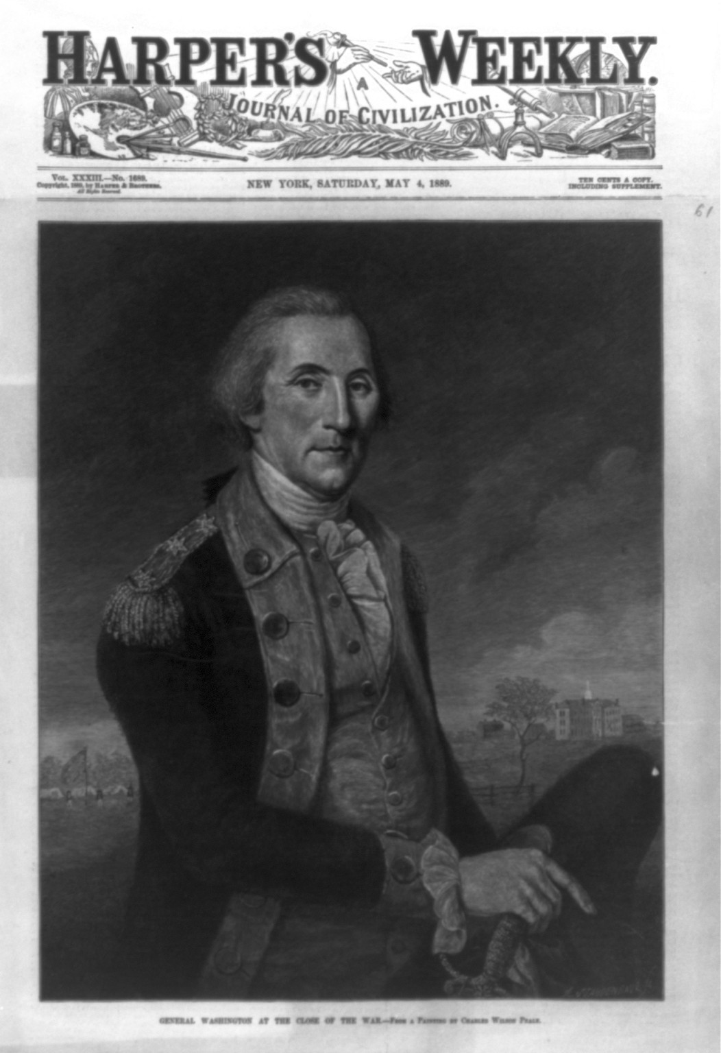 General Washington at the Close of the War, 1889 — antique engraving