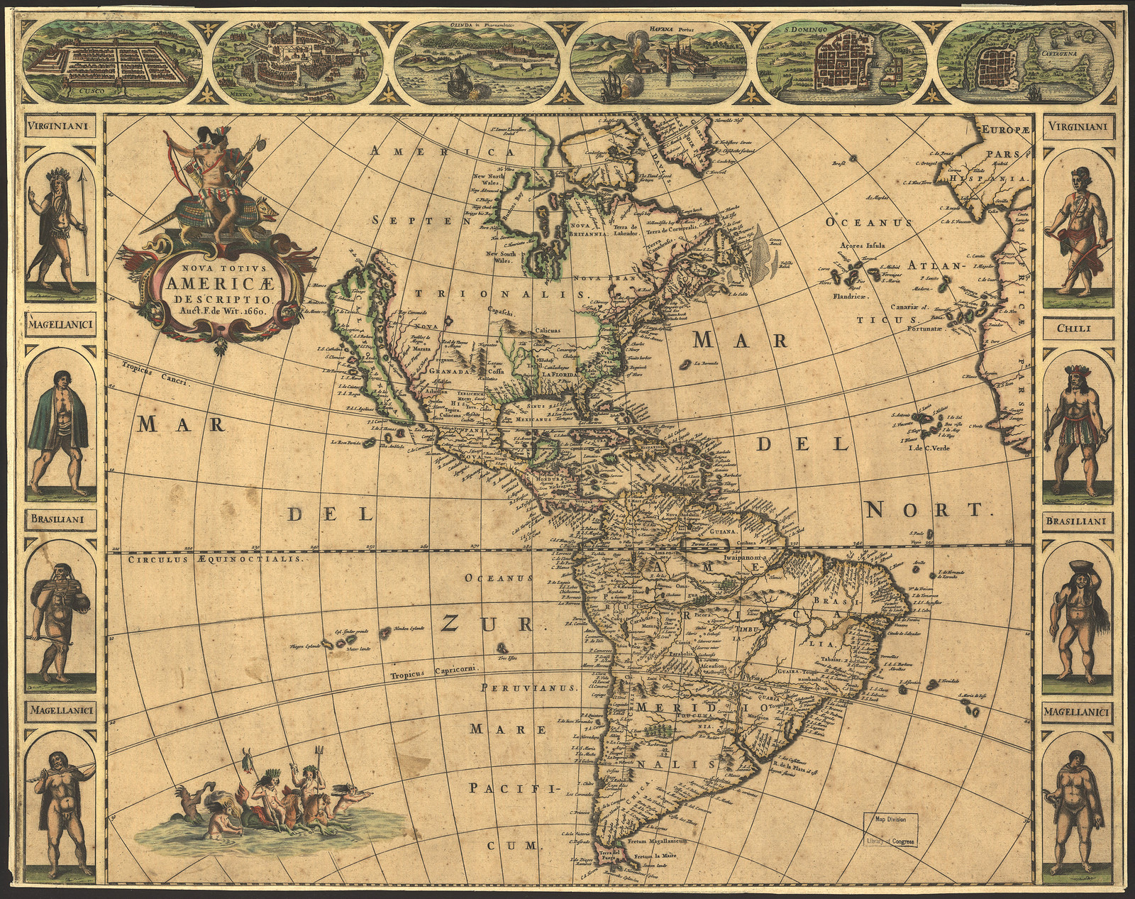 Nova Totius Americae Descriptio: 1660 map of the Americas — antique map