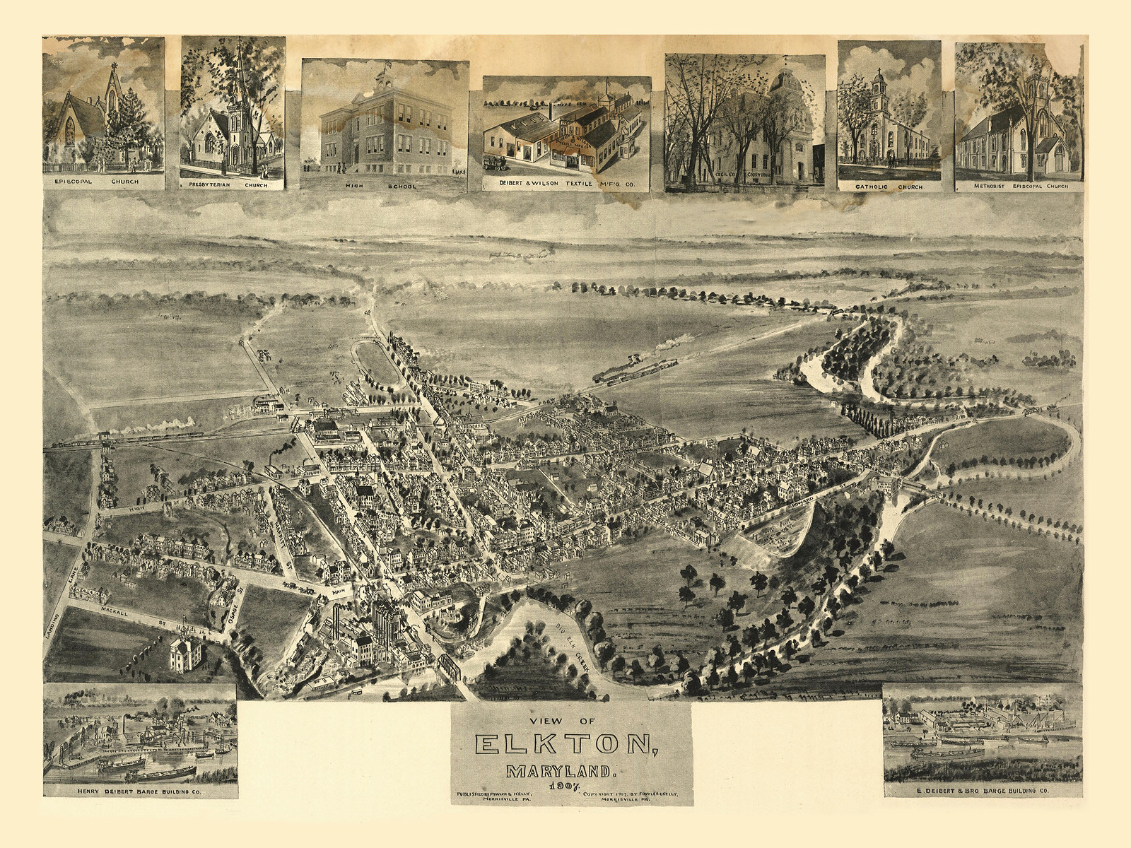 Elkton, Maryland, 1907, 1907 — antique map