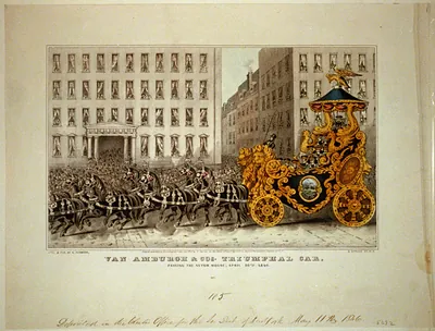 Van Amburgh & Cos. triumphal car: passing the Astor House, April 20th. 1846