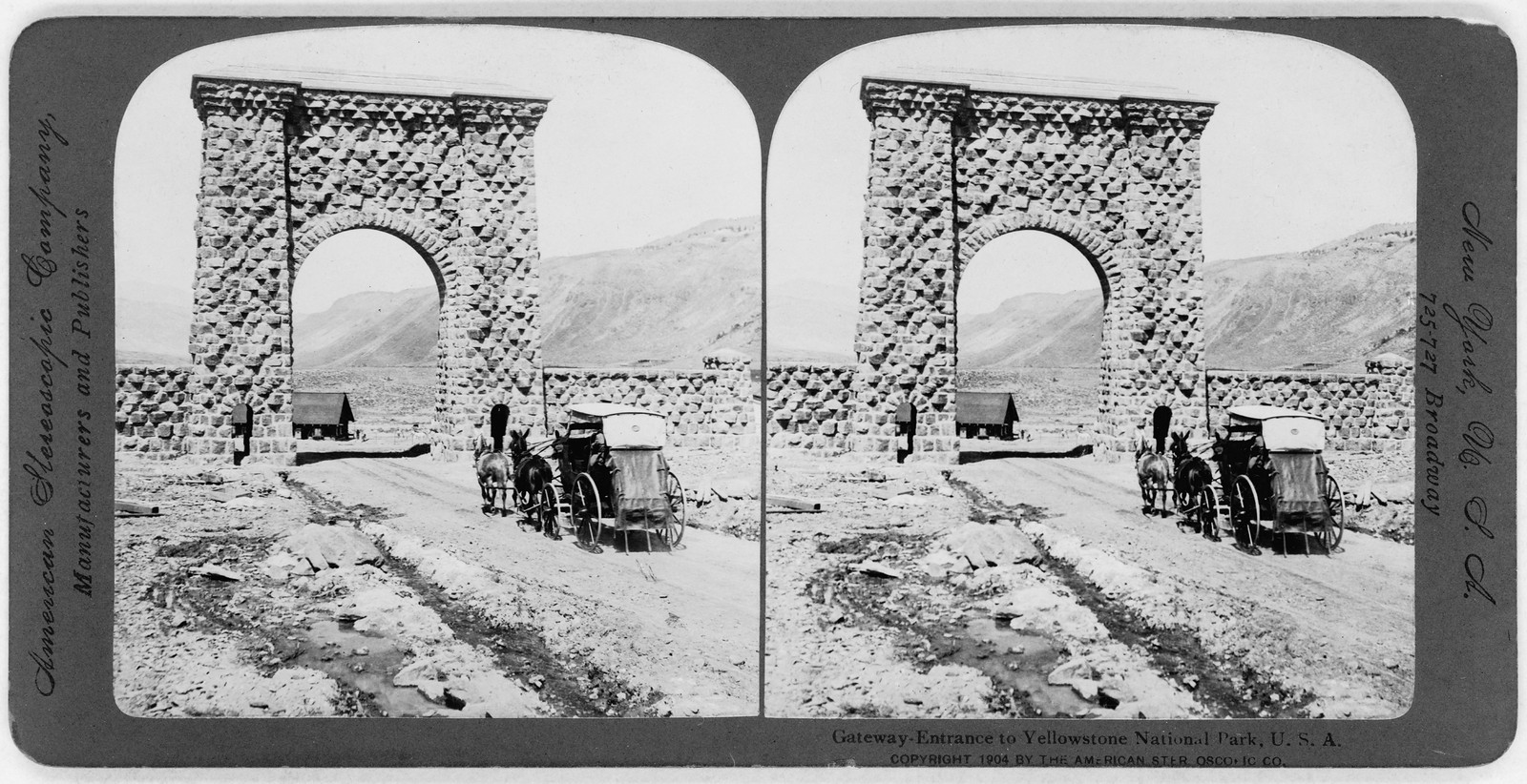 Gateway--entrance to Yellowstone National Park, U.S.A., New York : American Stereoscopic Company, manufacturers and publishers, c1904. — historic photograph