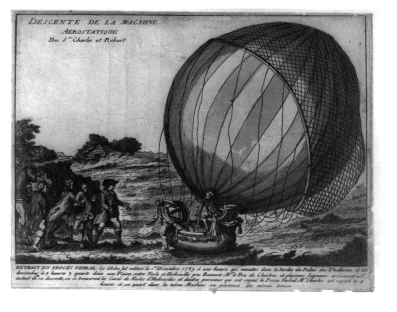 Descente de la machine aerostatique des Srs. Charles et Robert — historic print