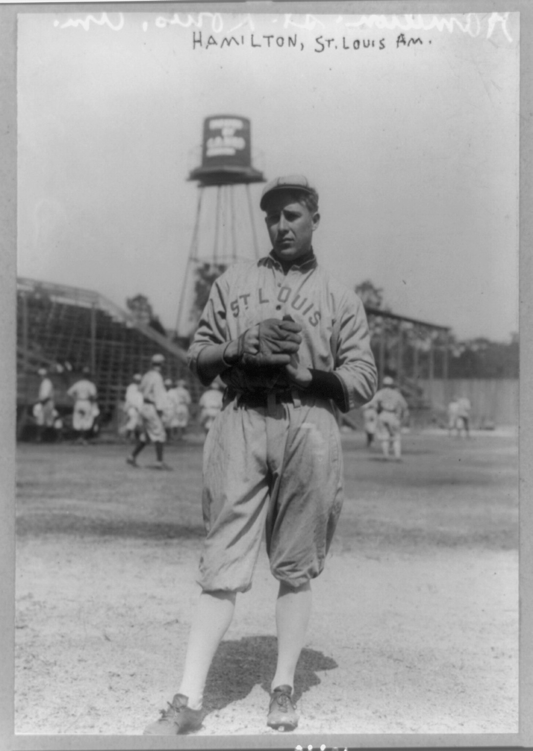 [Earl Andrew Hamilton, baseball player with St. Louis (Am.), standing, facing left, in uniform], [1914 August 21] — historic photograph