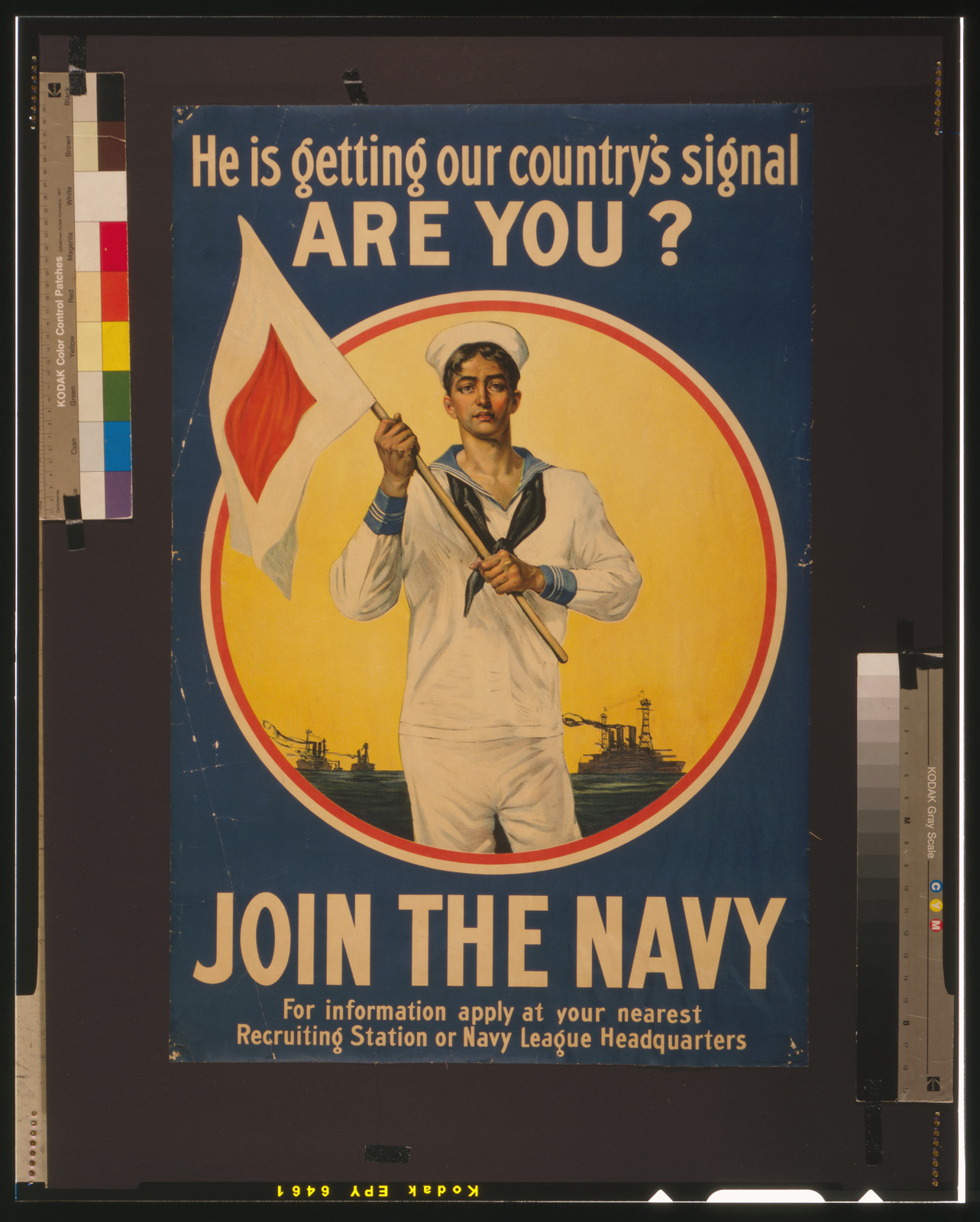 He is getting our country's signal - are you? Join the Navy., N.Y. : American Lithograph Co., [between 1914 and 1918] — vintage poster