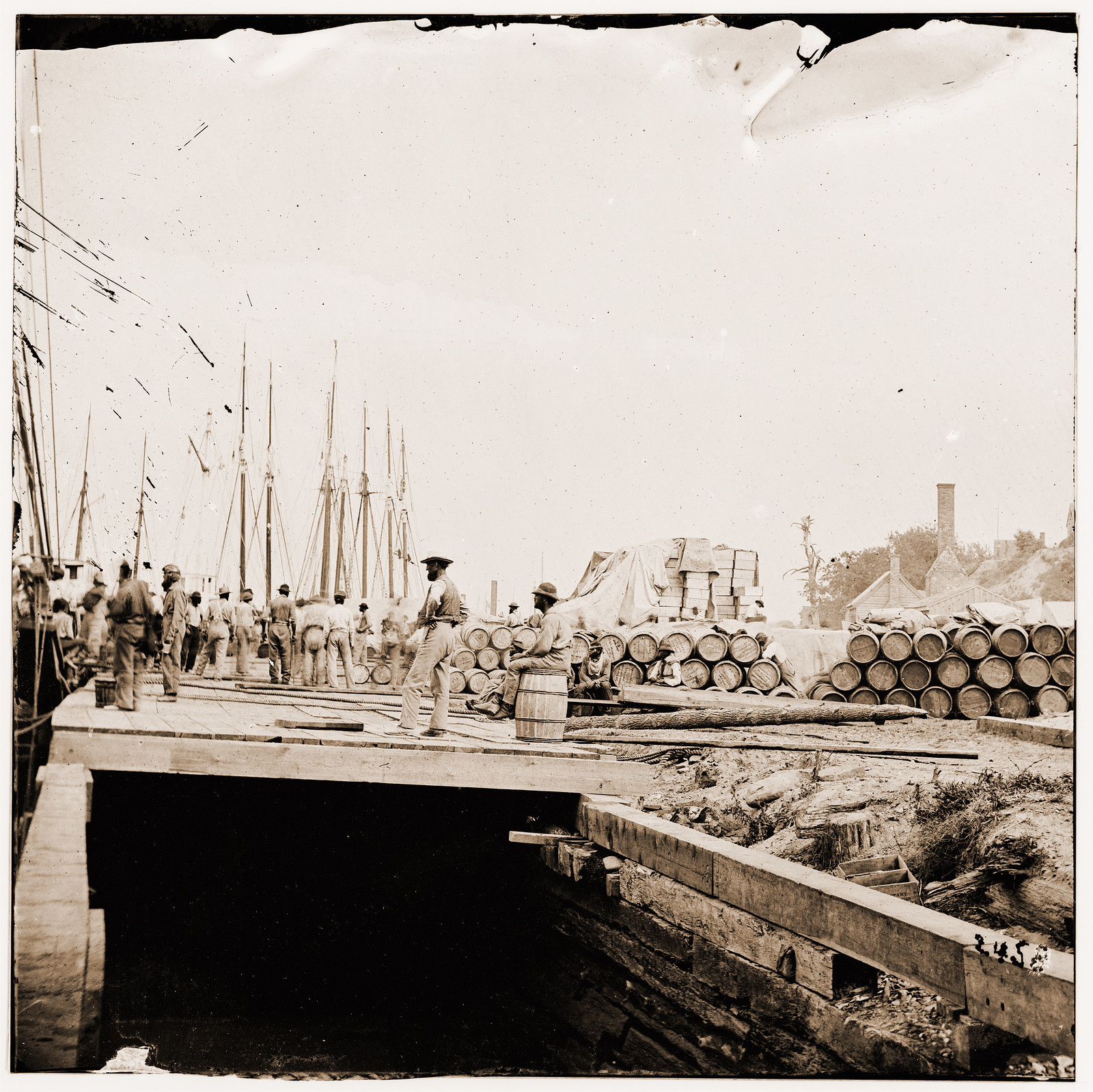 City Point Virginia. Army stores on wharf, 1861 — historic photograph
