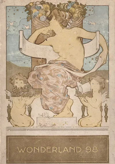 Wonderland 98 Art Nouveau cover with woman and cherubs