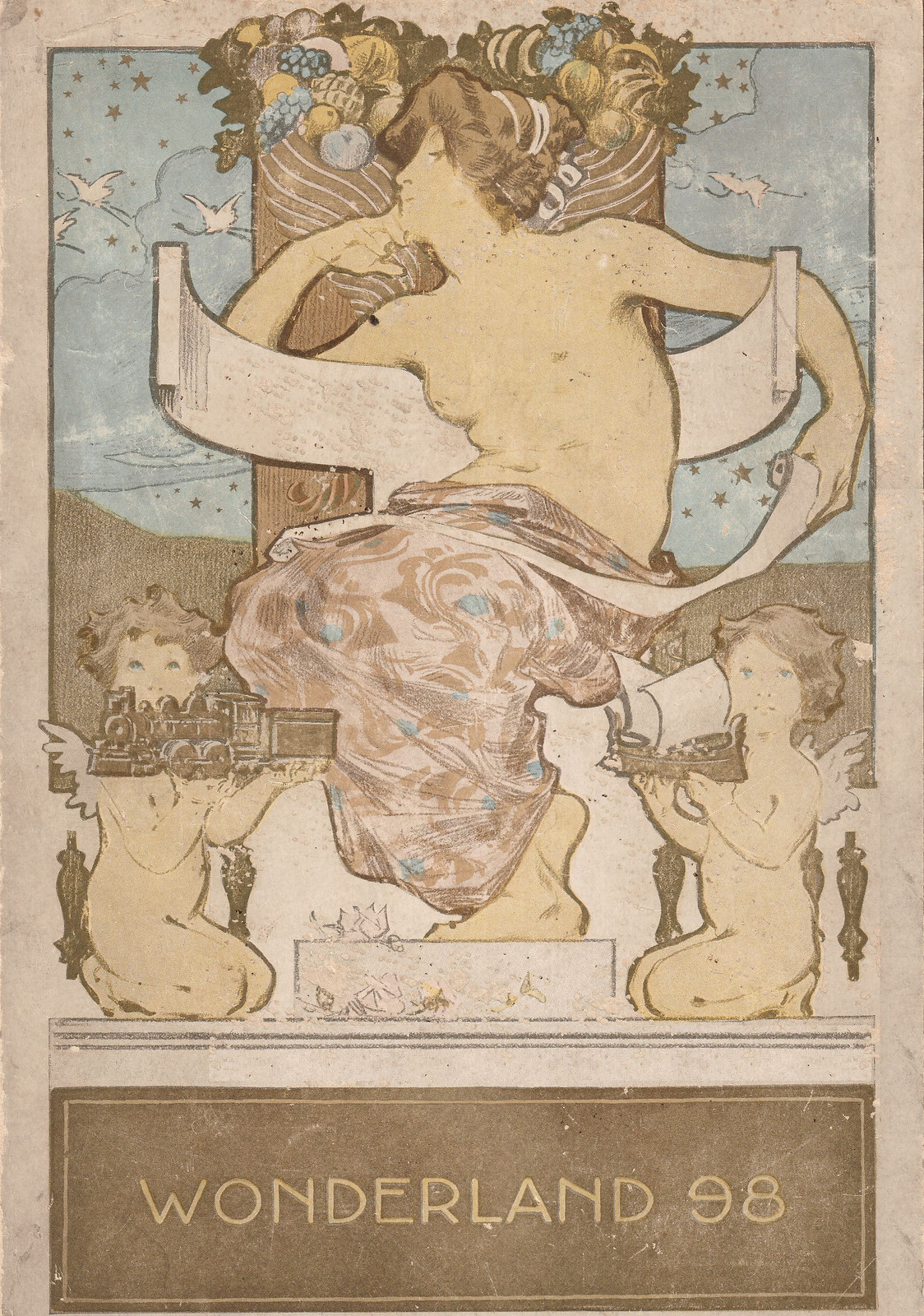 Wonderland 98 Art Nouveau cover with woman and cherubs — historic image