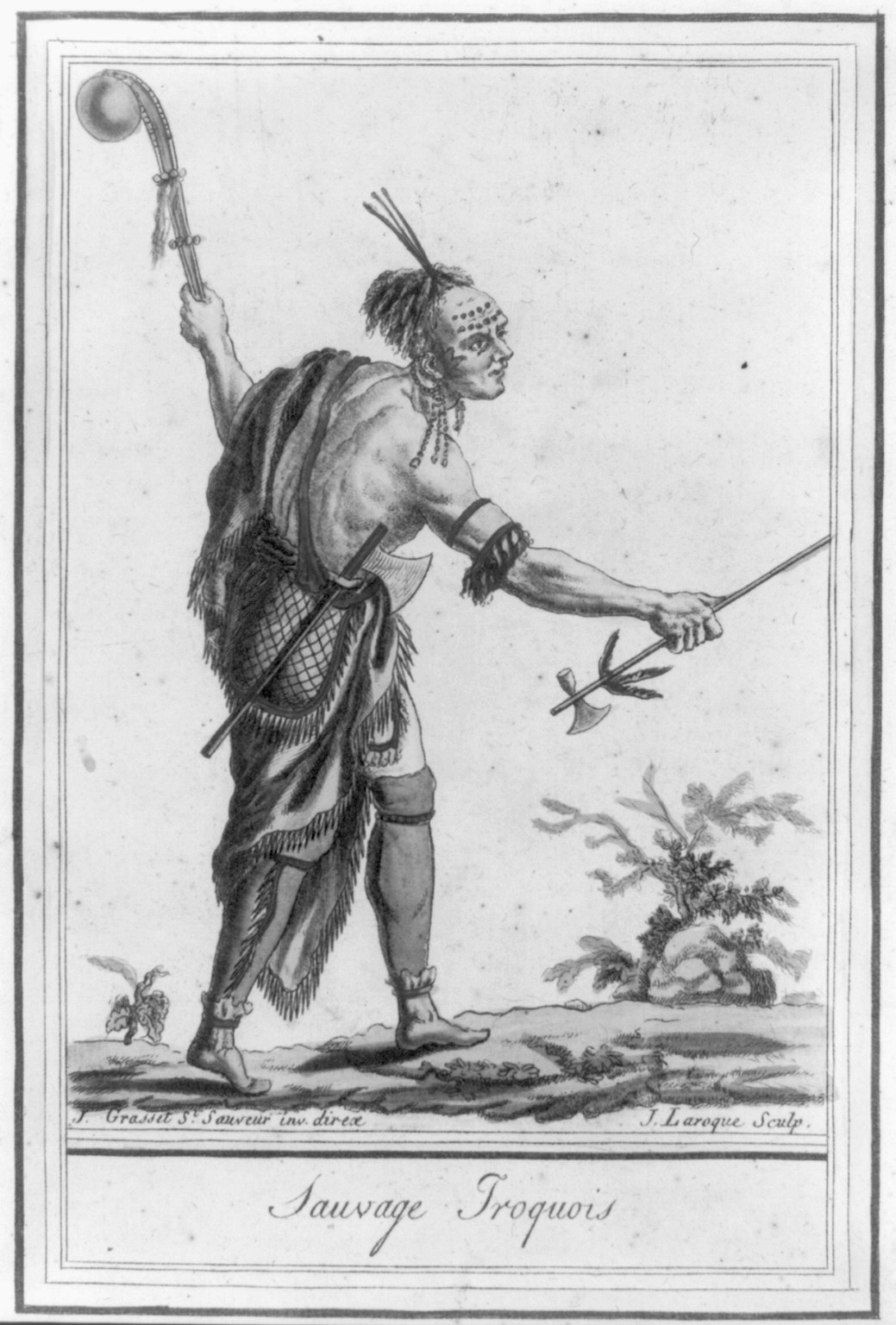 Sauvage Iroquois, 1796 — antique engraving