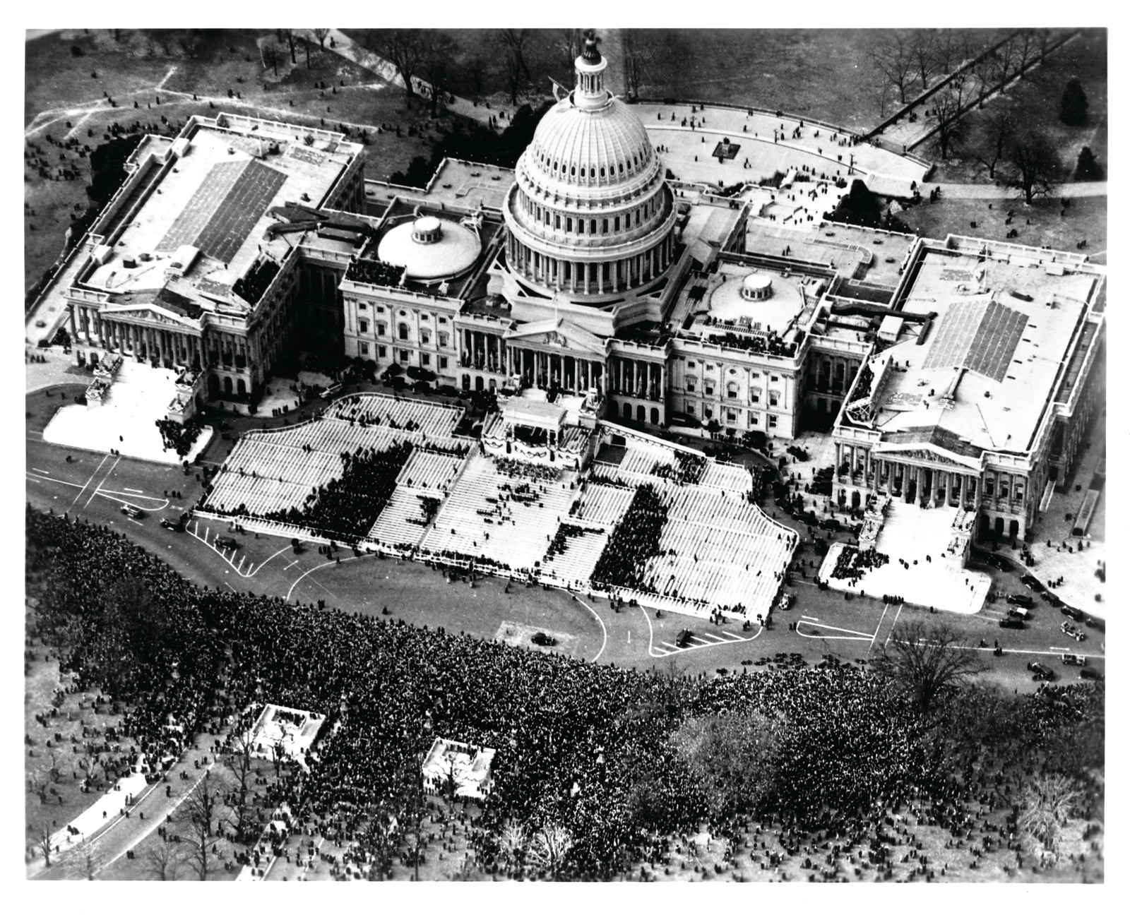 Aerial View of U.S. Capitol and Crowd on the Grounds of the East Front of the U.S. Capitol, during the Inauguration of Franklin Delano Roosevelt, March 4, 1933, 1933 — historic photograph