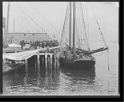 Vintage Nautical Print - Boston - Fishing schooner at T wharf Mass