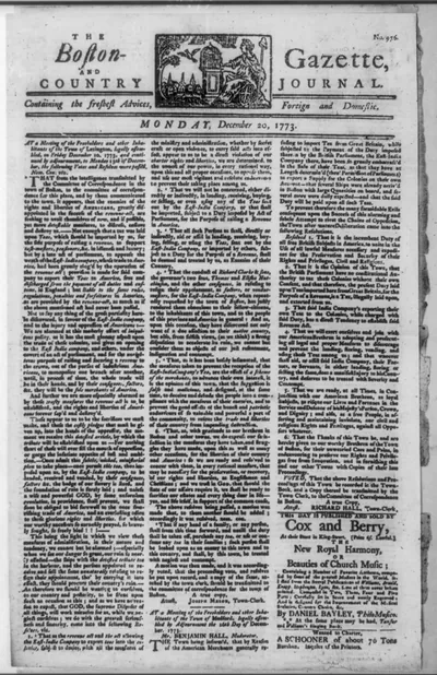 [Title page of the Boston Gazette, Dec. 20, 1773. Newspaper tells of the Boston Tea Party]