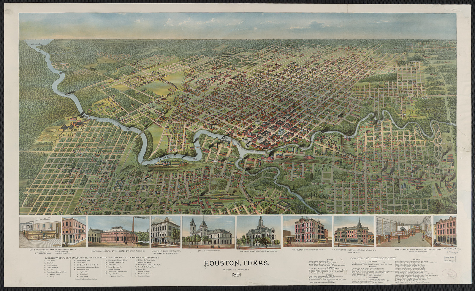 Houston, Texas, Birdseye View, 1891 — historic image