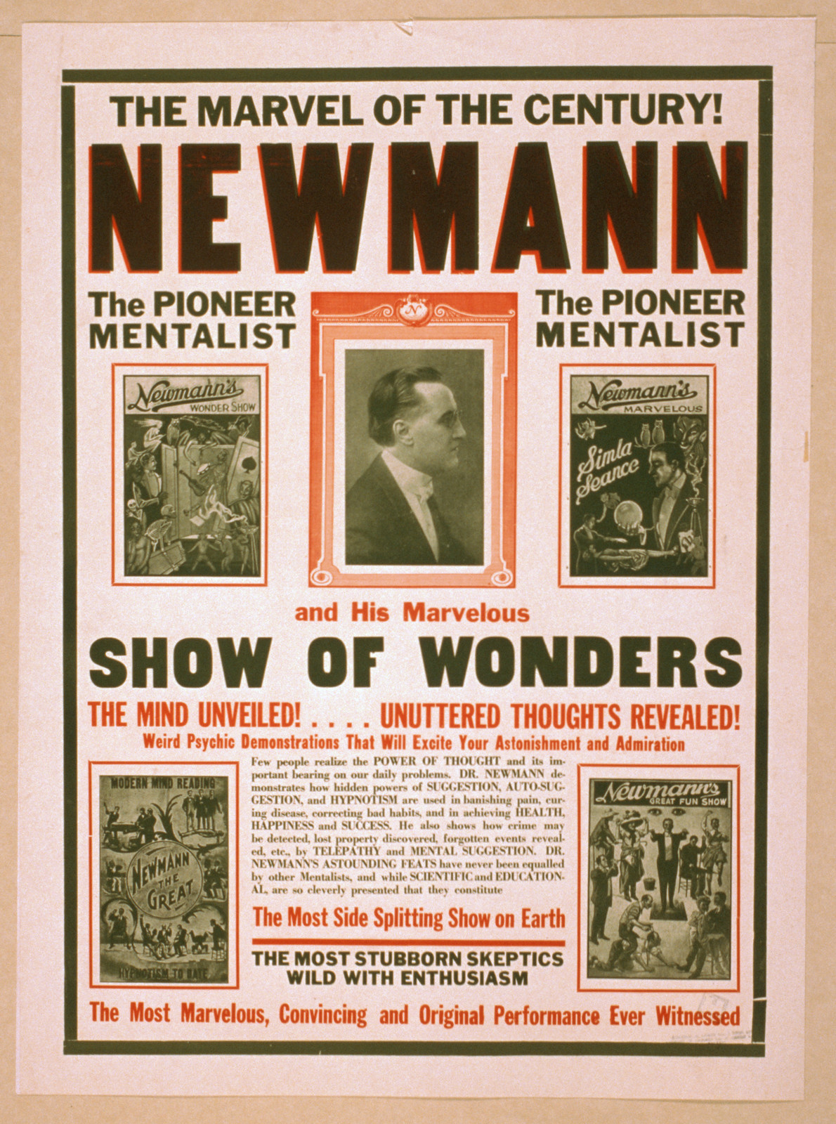 The marvel of the century! Newmann and his marvelous show of wonders., 1928 — vintage poster