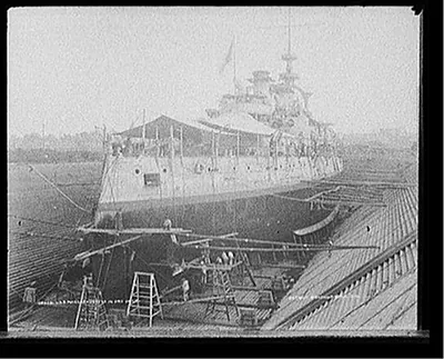 U.S.S. Massachusetts in dry dock
