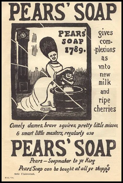 Pears' Soap advertisement: complexions as new milk and ripe cherries