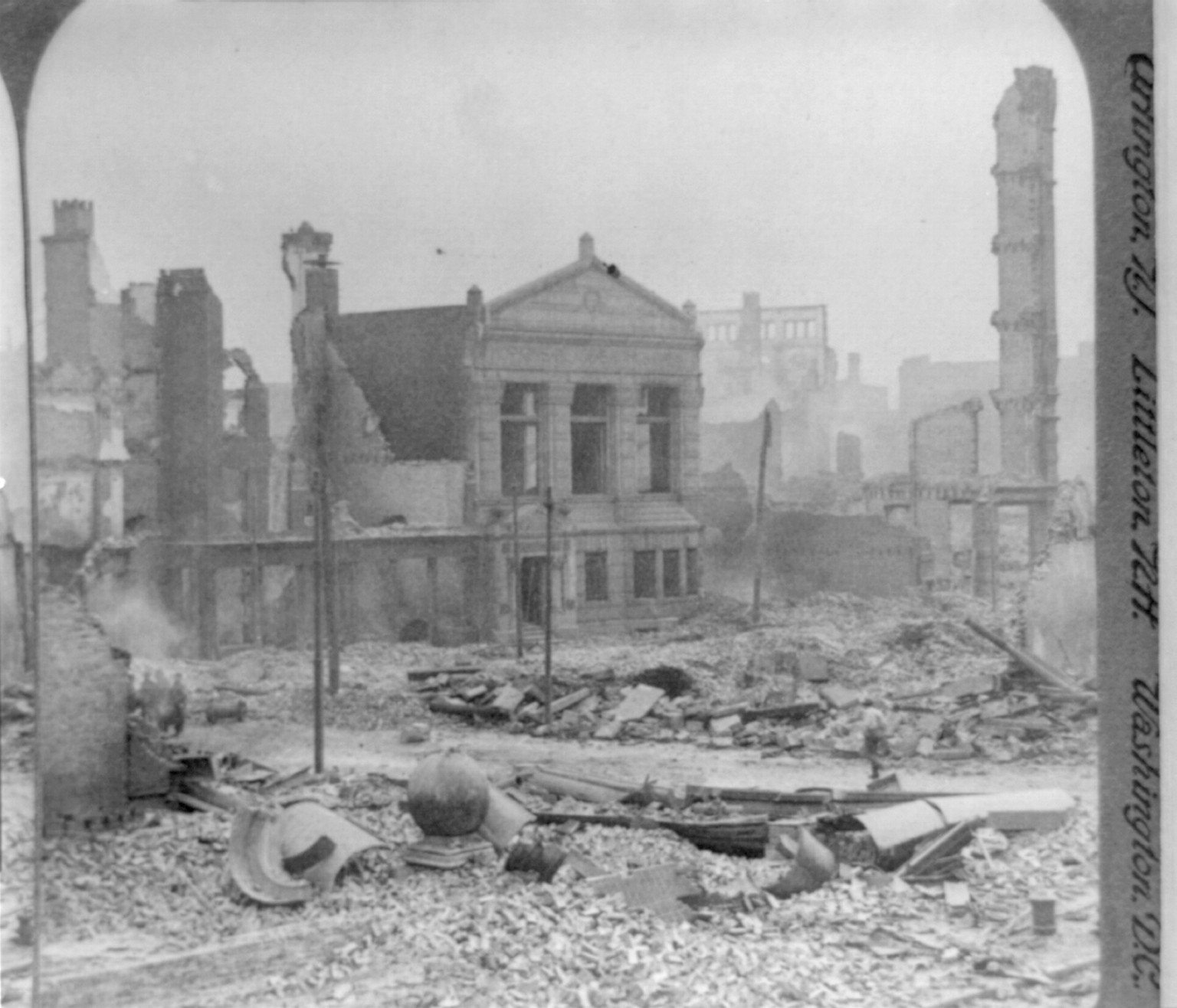 Southeast over Baltimore Street and Hopkins Place, where the great fire started, Baltimore, Md., c1904. — historic photograph