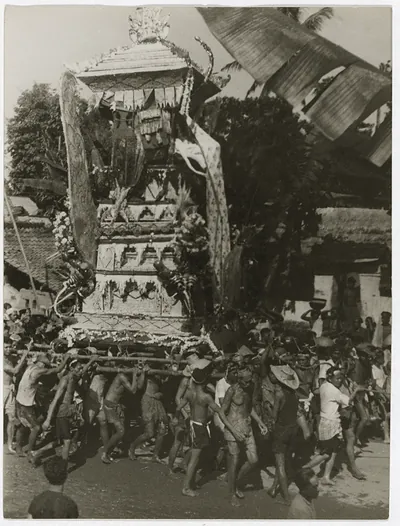 Balinese cremation tower carried in a funeral procession