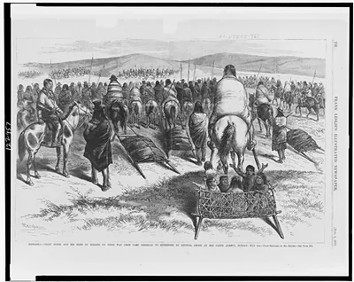Nebraska--Crazy Horse and his band of Indians on their way from Camp Sheridan to surrender to General Crook at Red Cloud Agency, Sunday, May 6 / Berghavy ; from sketches by Mr. Hottes.