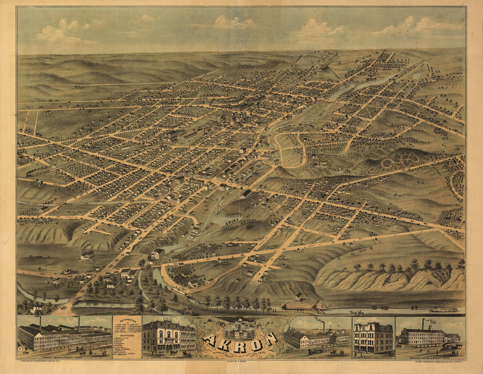 Akron, Ohio, 1870, 1870 — antique map