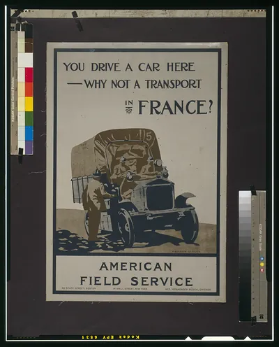 You drive a car here--why not a transport in France? American Field Service / H. Blyleven, Esselen.