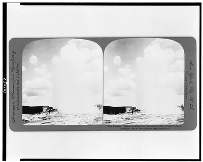 Vintage Landscape - Yellowstone - Old Faithful geyser in eruption, Nat