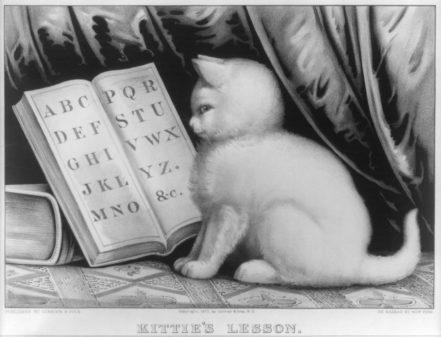 Kittie's lesson, New York : Published by Currier & Ives, c1877. — antique lithograph