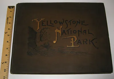 Yellowstone National Park book cover, gold lettering on brown cloth