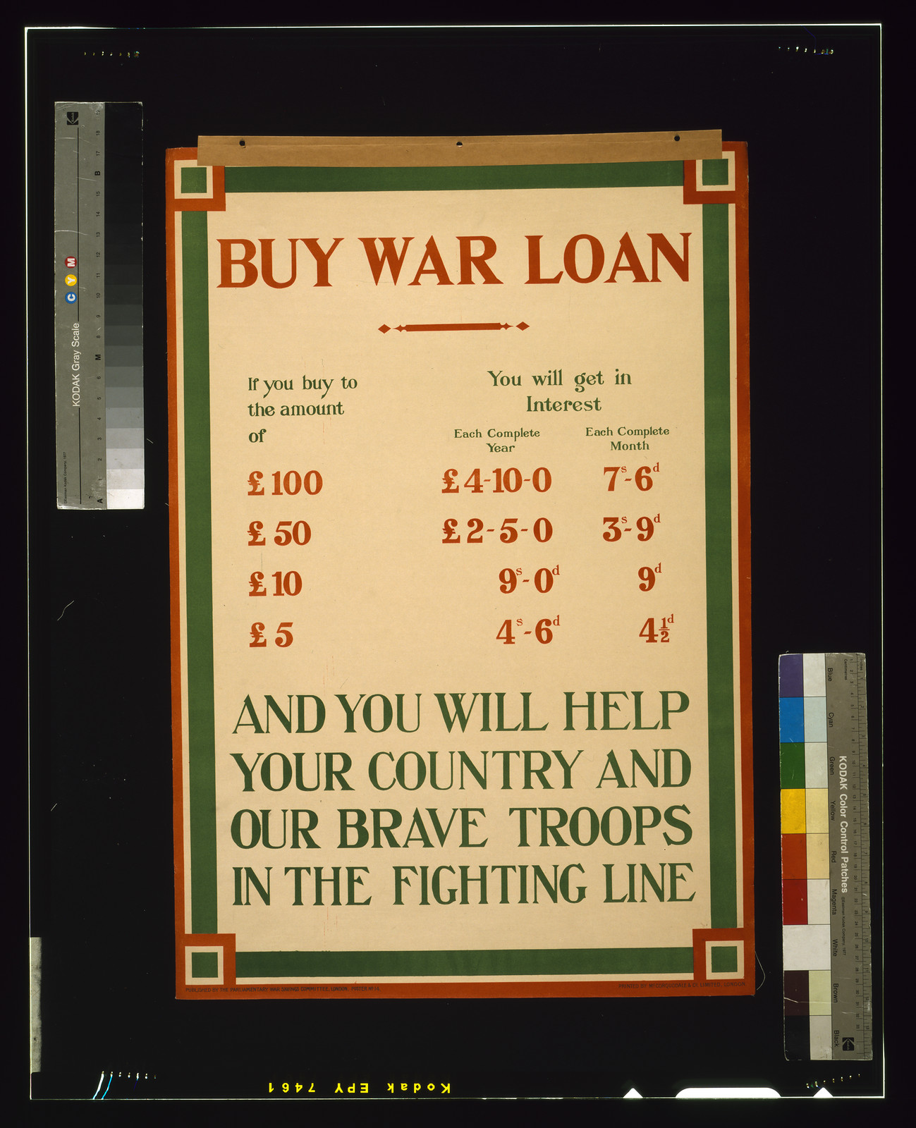 Buy war loan and you will help your country and our brave troops in the fighting line / printed by McCorquodale & Co. Limited, London., London : Parliamentary War Savings Committee, [1915] — vintage poster