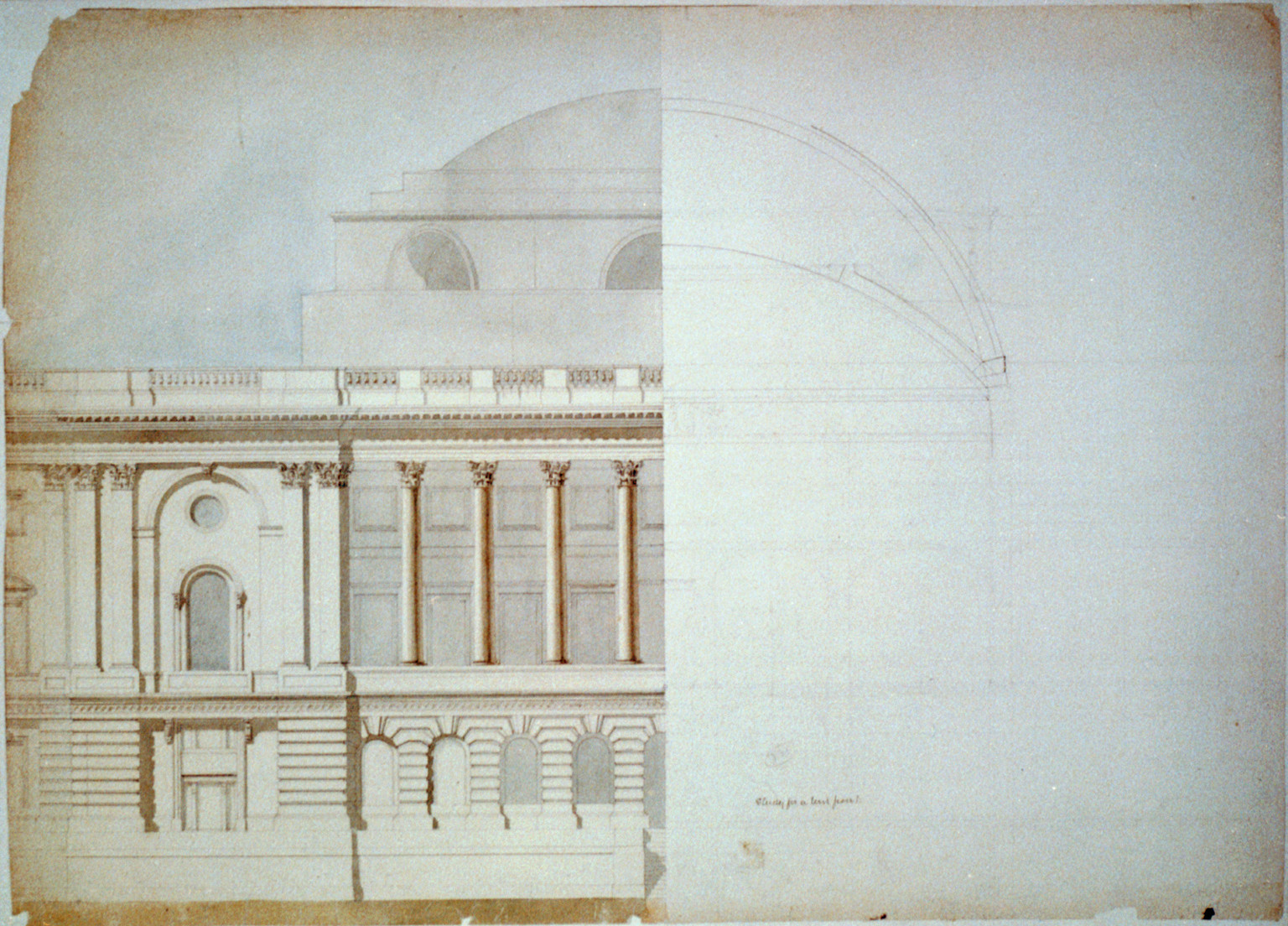 [United States Capitol, Washington, D.C. West front, partial elevation and section], [between 1803 and 1814] — historic drawing