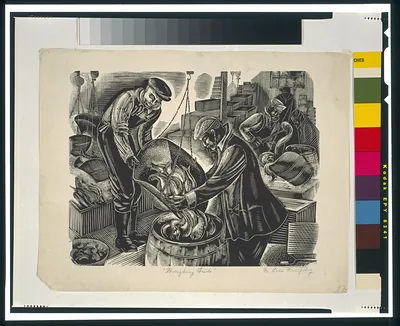 Weighing fish" / M. Lois Murphy."